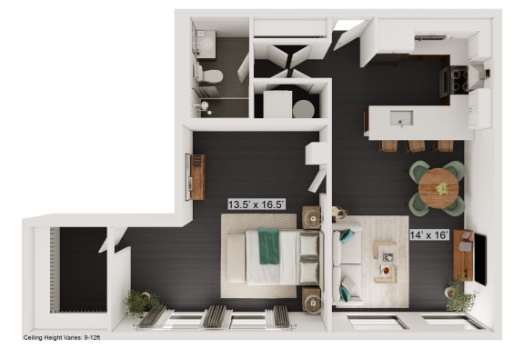 Floor Plan  a floor plan of a one bedroom apartment with a bathroom and a balcony