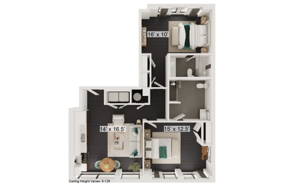 Floor Plan  a floor plan of a 1 bedroom apartment at  the Deco at CNB
