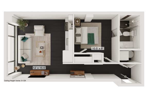 Floor Plan  a sq. ft. apartment with black walls and white floors