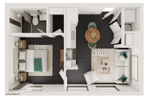 Floor Plan  a floor plan of a one bedroom apartment