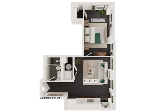 Floor Plan  bedroom floor plan an in 1 bed 1 bath, opens a dialog