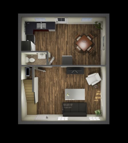 Floor Plan  a rendering of our one bedroom apartment at princeton court apartments in dallas