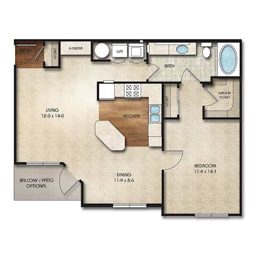 Floor Plan  A5d Floor Plan | 820 Sq. Ft. at Times Square, Dublin, Ohio