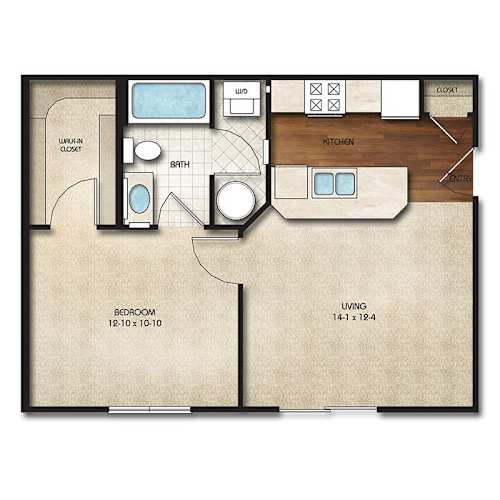 Floor Plan  A1d Floor Plan | 580 Sq. Ft. at Times Square, Dublin, 43016