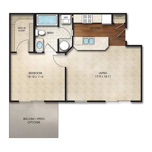 Floor Plan  A3d Floor Plan | 660 Sq. Ft. at Times Square, Dublin, 43016