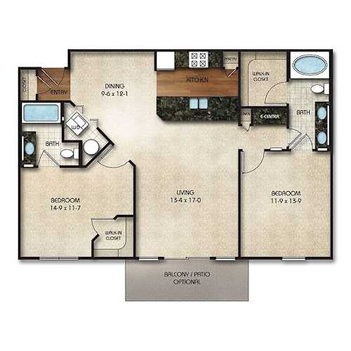 Floor Plan  C1d Floor Plan | 1125 Sq. Ft. at Times Square, Dublin, OH