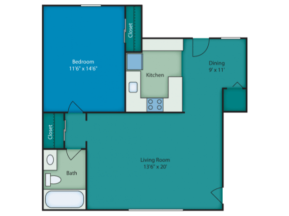 Floor Plan  One bedroom floor Plan  at Chateau Terrace Apartments