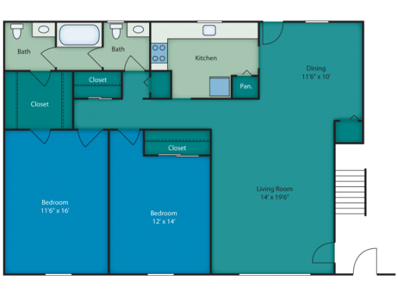 Floor Plan  Two bedroom floor Plan  at Chateau Terrace Apartments