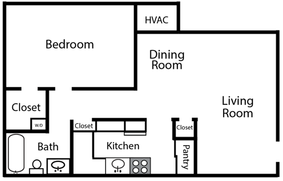Floor Plan  A black screen with a white line, a white circle, a white square, and a white rectangle.
