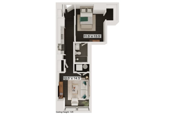 Floor Plan  typical floor plan of a 1 bedroom apartment