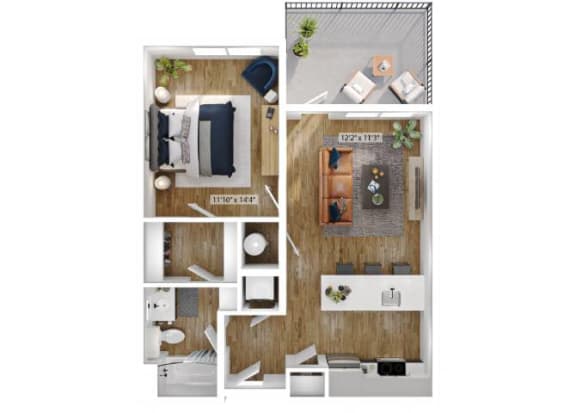 Floor Plan  1 Bed 1 Bath Floor Plan | 774 Sq. Ft.  at Boardwalk at Research Park in Huntsville, AL 35811