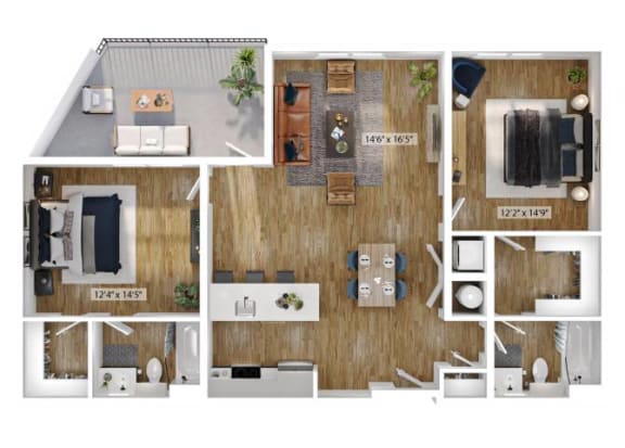 Floor Plan  2 Bed 2 Bath Floor Plan | 1,377 Sq. Ft. at Boardwalk at Research Park in Huntsville, AL