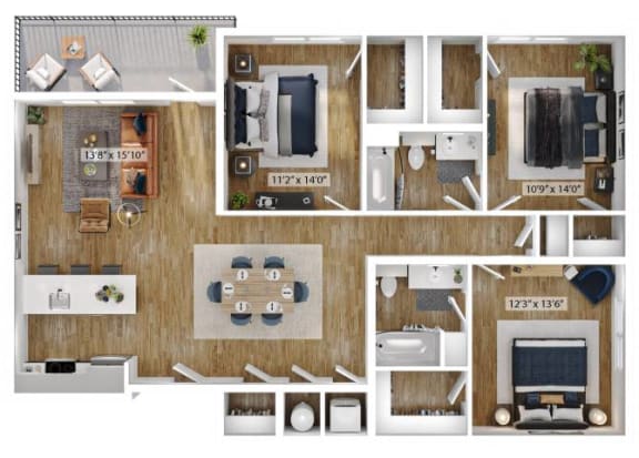 Floor Plan  3 Bed 2 Bath Floor Plan | 1,559  Sq. Ft. at Boardwalk at Research Park in Huntsville, Alabama