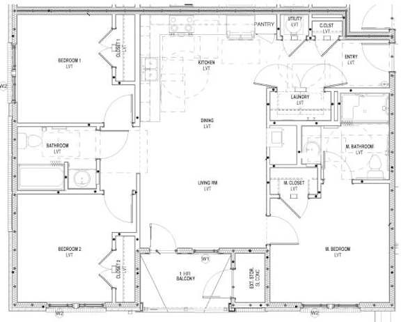Floor Plan  A floor plan of a house with labeled rooms and spaces.