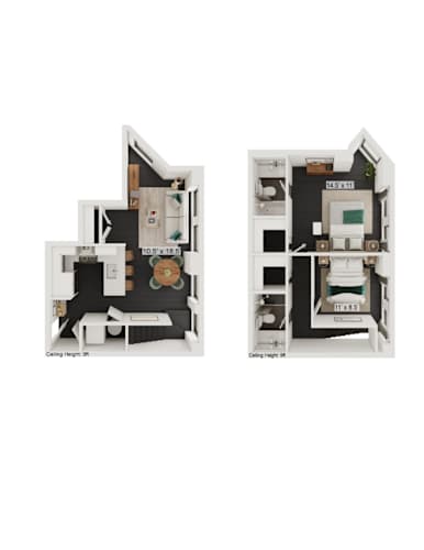 Floor Plan  Two images of a dollhouse with the text "Ceiling Height 11.5" and "11.5 x 11.5" on them.