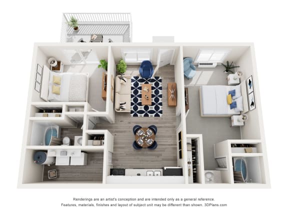 Floor Plan  a 1 bedroom floorplan is shown in this rendering