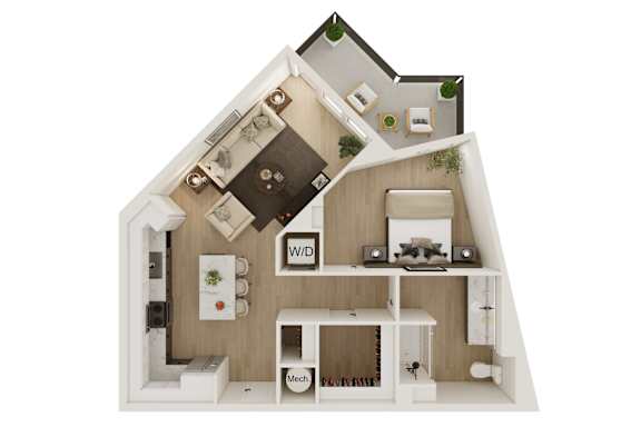 Floor Plan  1 Bed 1 Bath Floor Plan | 839 Sq. Ft. at VALE Lake Wylie in Lake Wylie, South Carolina