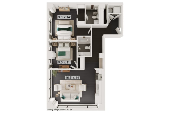 Floor Plan  bedroom floor plan an in 2 bed 2 bath, opens a dialog