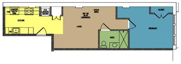 Floor Plan  The Masonry Tracks Plan 1 Bed 1 Bath