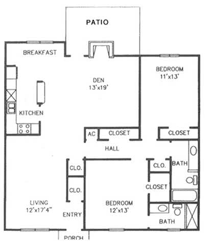 Floor Plan  A black and white image of a floor plan for a house.
