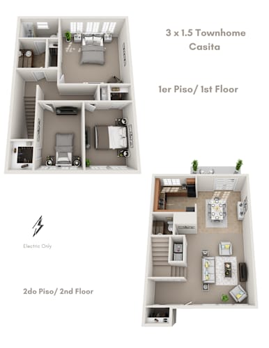 Floor Plan  A floor plan of a 3 x 1.5 townhome with a casita.