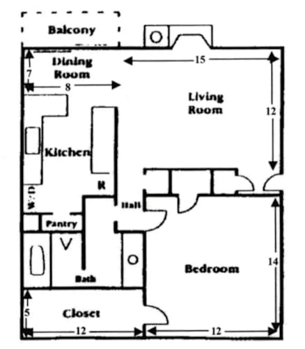 Floor Plan  A drawing of a house layout with labeled rooms such as kitchen, living room, and bathroom.
