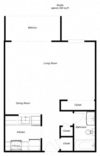 Floor Plan  a diagram of the floor plan of a studio apartment