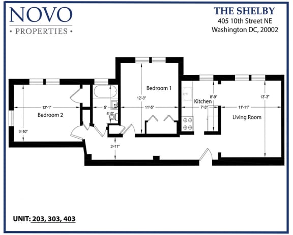 Floor Plan  203, 303, 403