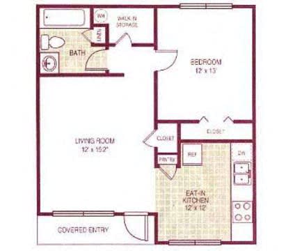 Floor Plan  A floor plan of a small apartment with a living room, kitchen, and bathroom.
