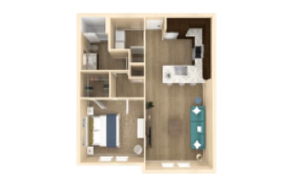 Floor Plan  1 bed 1 bath Sanctuary Floor Plan with 802 square feet at The Oasis at Cypress Woods, Florida, 33966