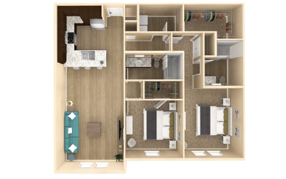 Floor Plan  2 bed 2 bath Allure Floor Plan with 1186 square feet at The Oasis at Cypress Woods, Florida, 33966