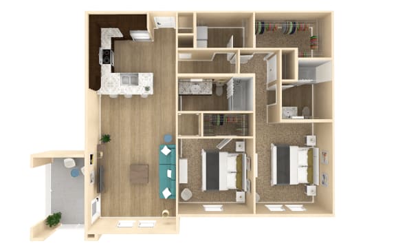 Floor Plan  2 bed 2 bath Mirage Floor Plan with 1186 square feet at The Oasis at Cypress Woods, Fort Myers, 33966