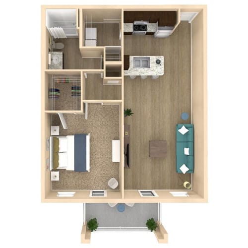 Floor Plan  1 bed 1 bath Allure floorplan with 868 square feet at The Oasis at Crosstown, Orlando, FL, 32807