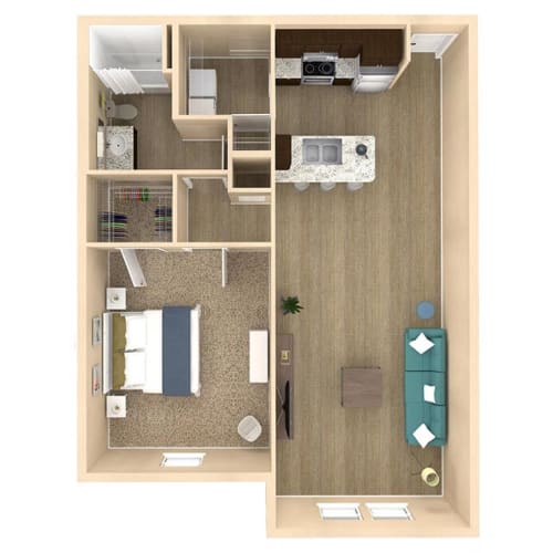 Floor Plan  1 bed 1 bath Sanctuary floor plan with 915 square feet at The Oasis at Crosstown, Orlando, 32807