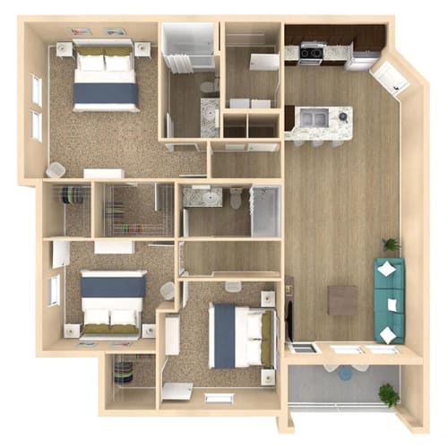Floor Plan  3 bed 2 bath Vista floor plan with 1333 square feet at The Oasis at Crosstown, Orlando, FL