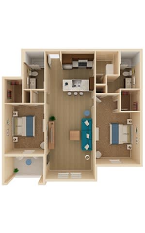 Floor Plan  2 bed 2 bath Palm Floor Plan at The Oasis at Moss Park Preserve, Orlando