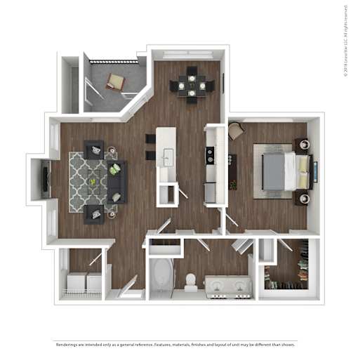 Floor Plan  A3 3D floor plan furnished, 1 bed, 1 bath, A1 3D floor plan furnished. 1 bed, 1 bath, Asheville at Spring Branch in Houston, TX