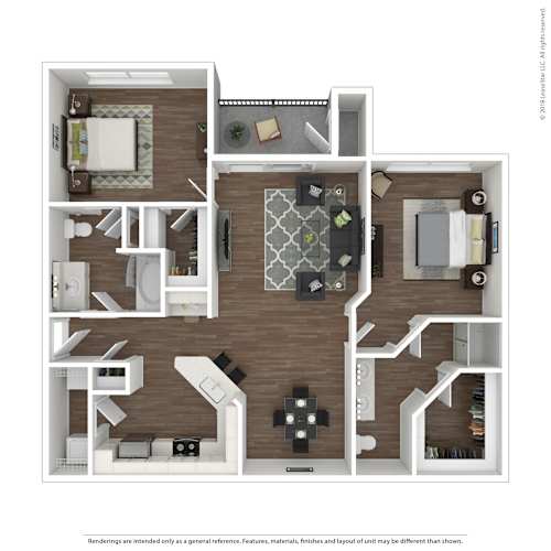 Floor Plan  B2 3D floor plan, 2 bed, 2 bath, A1 3D floor plan furnished. 1 bed, 1 bath, Asheville at Spring Branch in Houston, TX