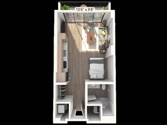 Floor Plan  A 10'6"x9'8" floor plan of a small apartment.