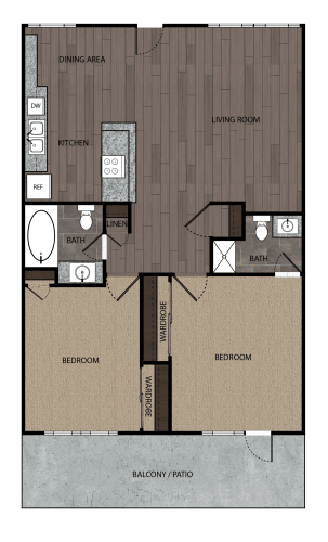 Floor Plan  two bedroom two bath floorplan at The Messina