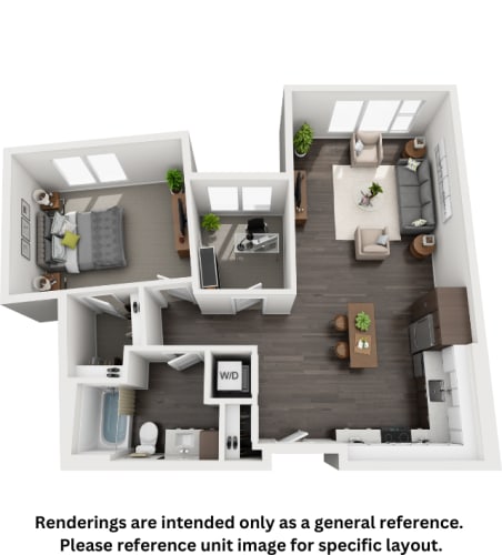 Floor Plan  a 1 bedroom floor plan with a bathroom and a kitchen