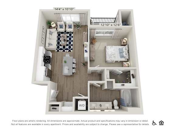 Floor Plan  1 Bedroom 1 Bath Apartment Floor Plan at View on Centennial