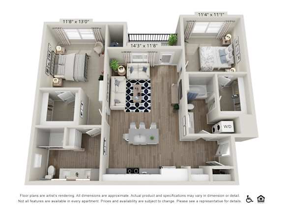 Floor Plan  2 Bedroom 2 Bath Apartment Floor Plan at View on Centennial