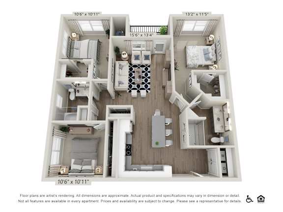 Floor Plan  3 Bedroom 2 Bath Apartment Floor Plan at View on Centennial