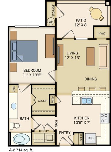 Floor Plan  A-2 Floor Plan at Legacy Creekside Apartments, San Antonio, TX
