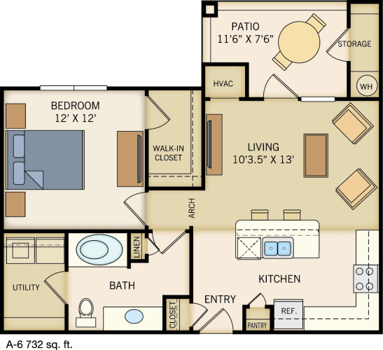 Floor Plan  A-6 Floor Plan at Legacy Creekside Apartments, San Antonio, TX