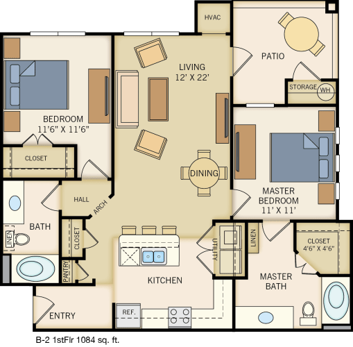 Floor Plan  B-2 Floor Plan at Legacy Creekside Apartments, Texas