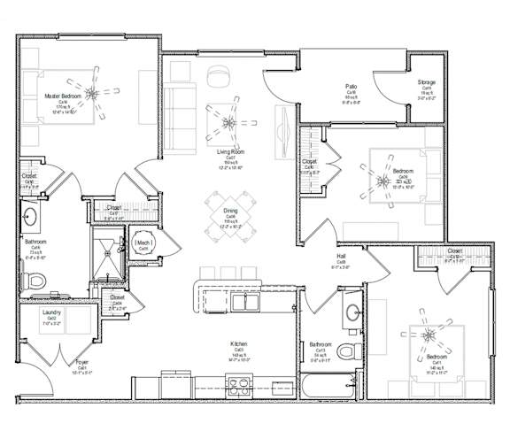 Floor Plan  A black and white floor plan of a house with labeled rooms and dimensions.