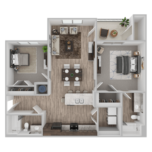 Floor Plan  A detailed 3D floor plan of a modern apartment layout.