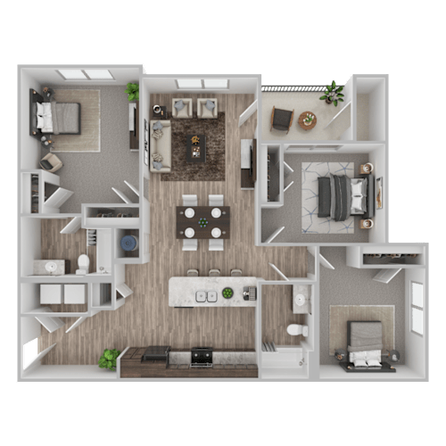 Floor Plan  A detailed 3D floor plan of a modern apartment layout.